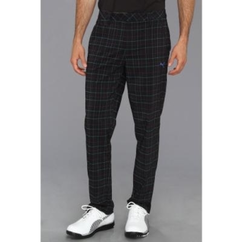 Men's Puma Golf Plaid Tech Style Black Trousers Pants